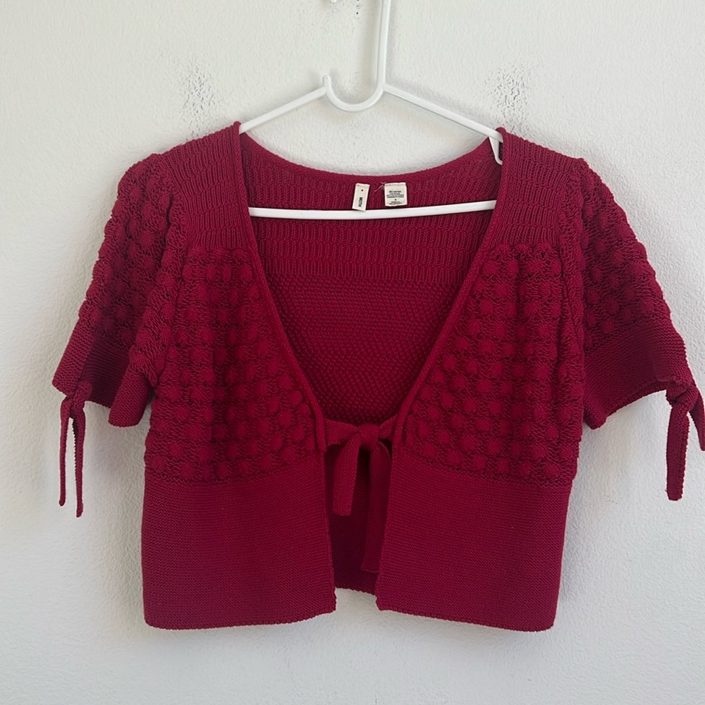 Anthropologie Moth Red Knit Cropped Cardigan